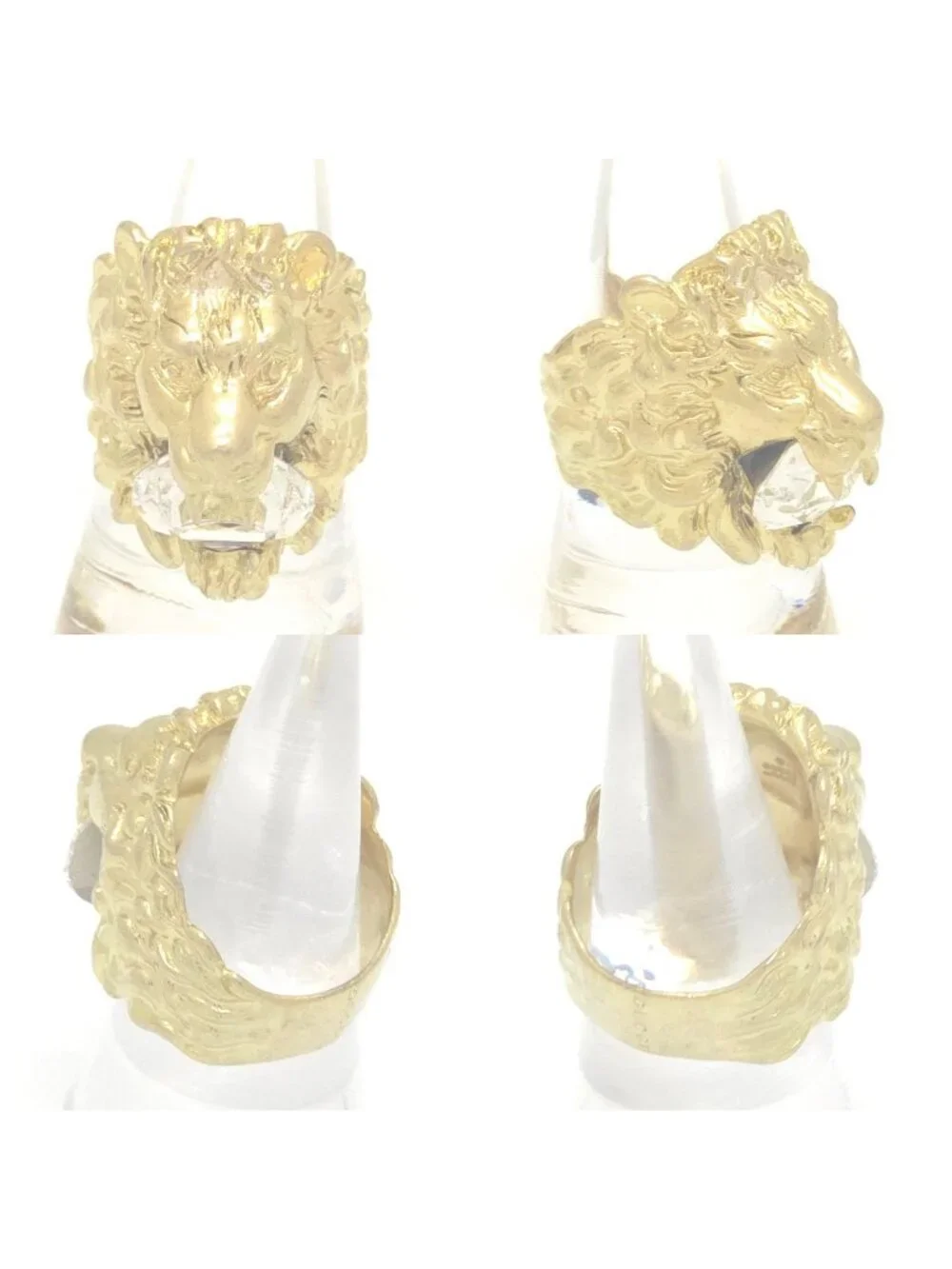 Gucci Crystal Lion Head Ring Gold Polished Metal